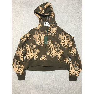 Wild Fable Cropped Hoodie Womens L Brown Walnut Floral